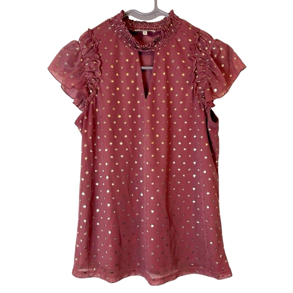 Poppi Women’s Mauve Gold‎ Polka Dot Blouse Size Small